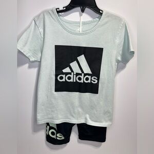 adidas Mint Short Sleeve Tee with Black Logo black bike shorts Girls 6